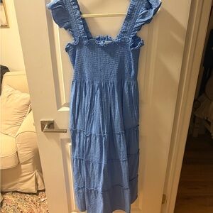 Hillhouse Blue Ruffled Smocked Midi Dress
